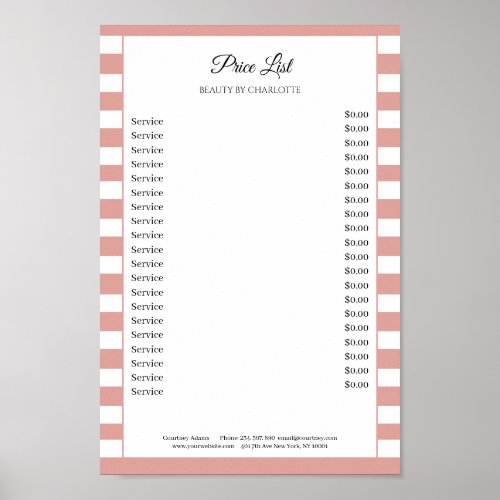 Modern Stripes Salon Price List Poster