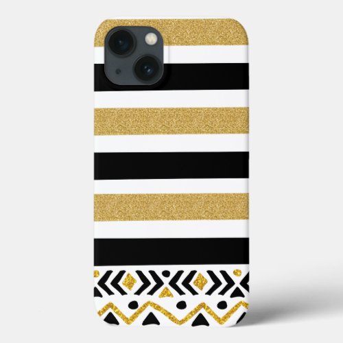 Modern Stripes  Tribal Pattern Gold Glitt iPhone 13 Case