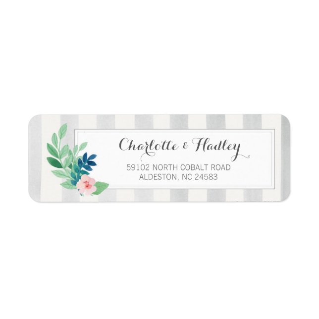 Modern Stripes & Watercolor Floral Pansy Label (Front)