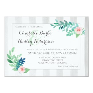 Modern Stripes & Watercolor Floral Pansy Wedding Card