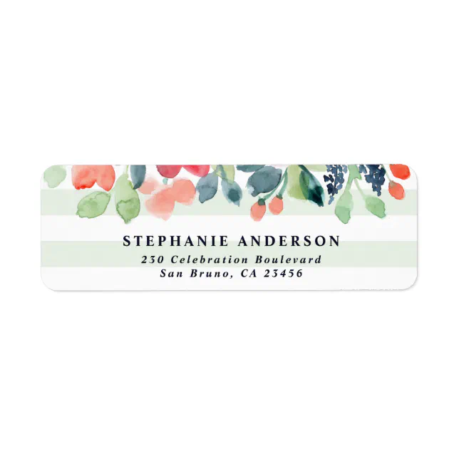Modern Stripes & Watercolor Flowers Return Address Label | Zazzle