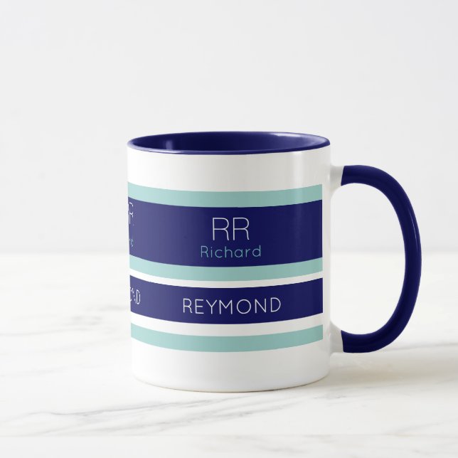 modern stripes with his (or her) name navy blue mug (Right)