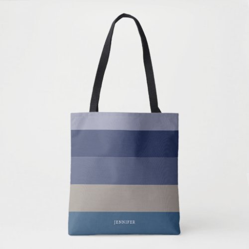 Modern Stripes with Monogram Shades of Blue Tote Bag