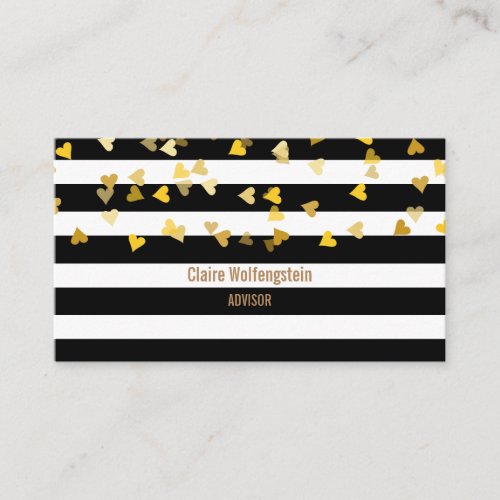 Modern Stripes with Scattered Gold Hearts Business Card