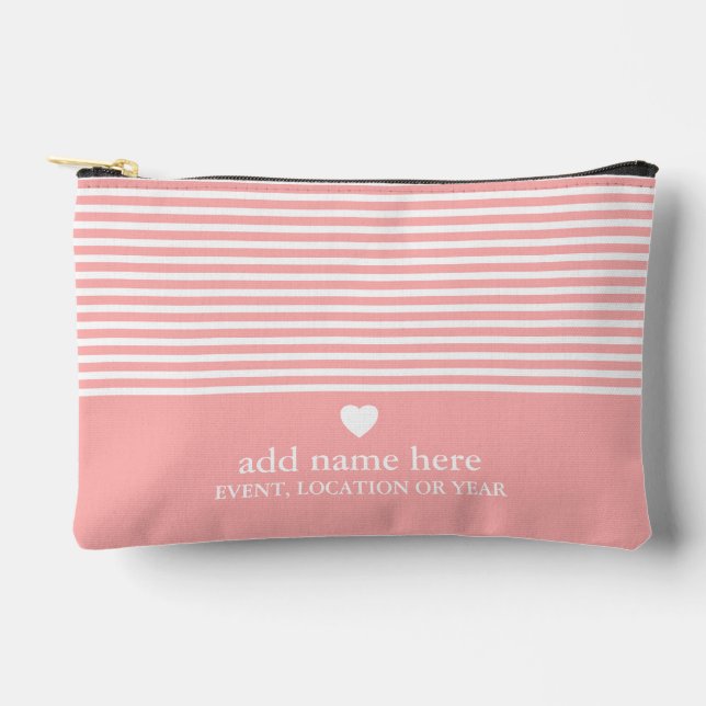 Modern Stripes with Upscale Heart Monogram Accessory Pouch (Front)