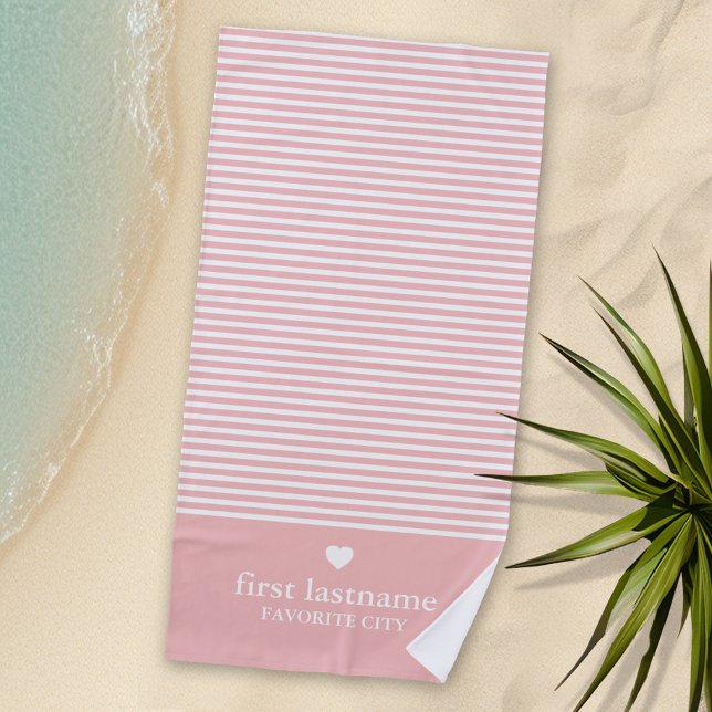 Modern Stripes with Upscale Heart Monogram Beach Towel (Personalized Beach Towel)