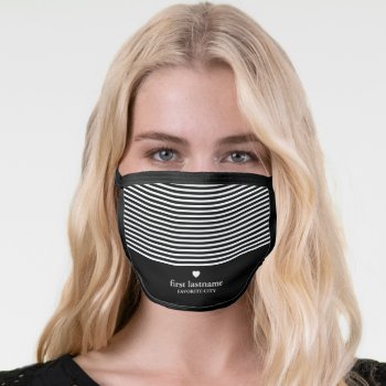 Modern Stripes With Upscale Heart Monogram Black Face Mask by icases at Zazzle