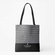 Modern Stripes with Upscale Heart Monogram Black Tote Bag Modern Stripes with Upscale Heart Monogram Black Tote Bag