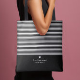 Modern Stripes with Upscale Heart Monogram Black Tote Bag