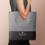 Modern Stripes With Upscale Heart Monogram Black Tote Bag at Zazzle