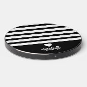 Modern Stripes with Upscale Heart Monogram Black Wireless Charger (Front 2)