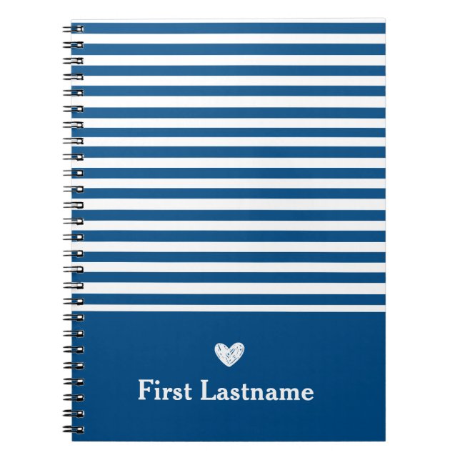 Modern Stripes with Upscale Heart Monogram blue  Notebook (Front)