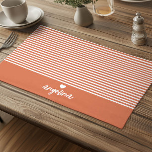 Modern Stripes with Upscale Heart Monogram Cloth Placemat