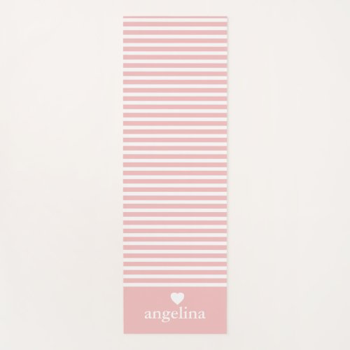 Modern Stripes with Upscale Heart Monogram Coral Yoga Mat