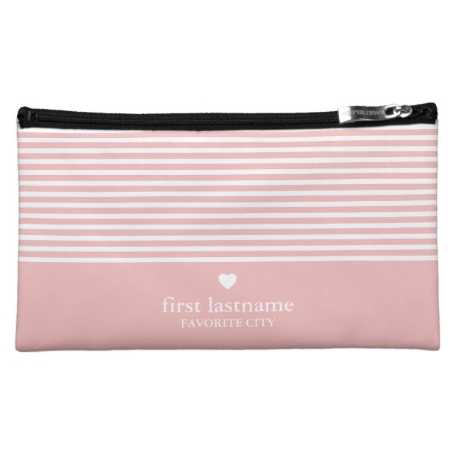 Modern Stripes with Upscale Heart Monogram Cosmetic Bag (Front)