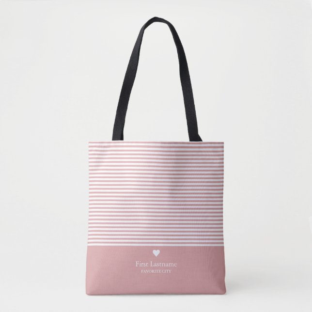 Modern Stripes with Upscale Heart Monogram Elegant Tote Bag (Front)