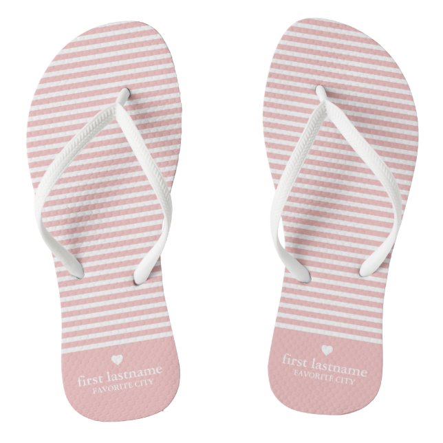Modern Stripes with Upscale Heart Monogram Flip Flops (Footbed)