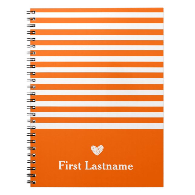 Modern Stripes with Upscale Heart Monogram Orange  Notebook (Front)