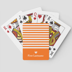 Modern Stripes with Upscale Heart Monogram Orange  Poker Cards