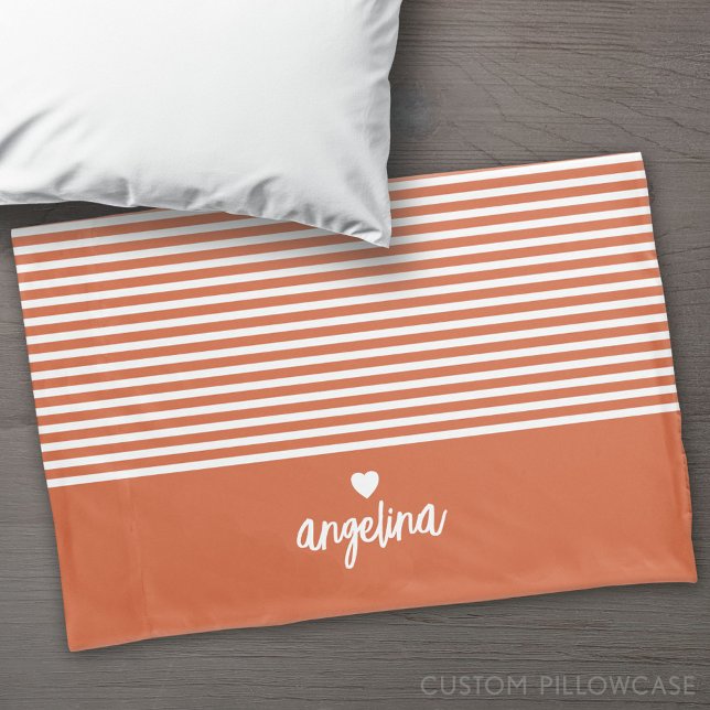 Modern Stripes with Upscale Heart Monogram Pillow Case (Custom Pillowcase)