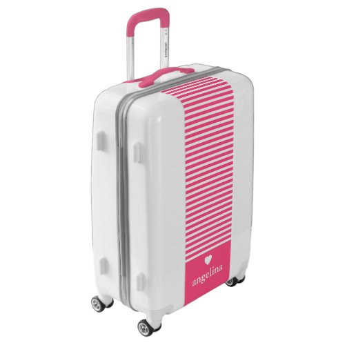 Modern Stripes with Upscale Heart Monogram Pink Luggage