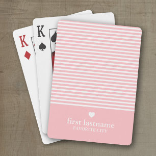 Modern Stripes with Upscale Heart Monogram Pink Poker Cards
