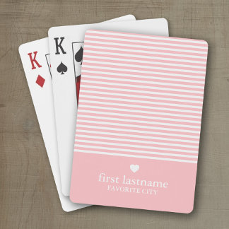 Modern Stripes with Upscale Heart Monogram Pink Poker Cards