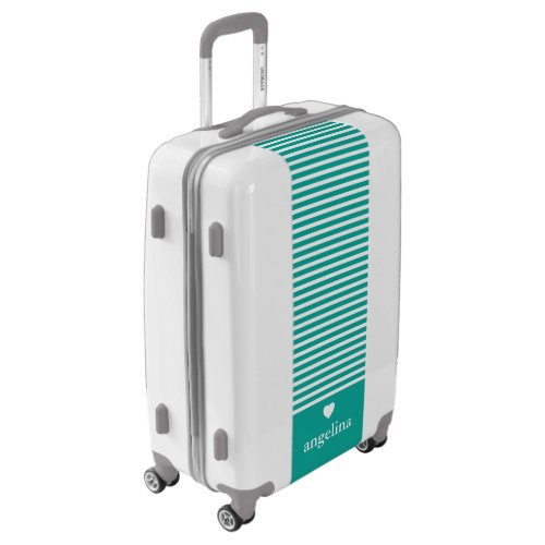 Modern Stripes with Upscale Heart Monogram Teal Lu Luggage