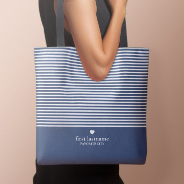 Modern Stripes with Upscale Heart Monogram Tote Bag
