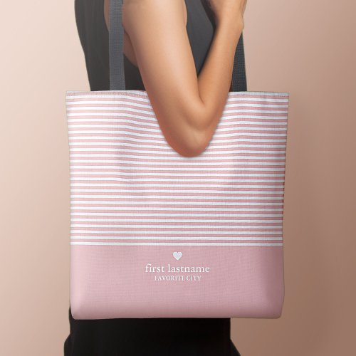 Modern Stripes with Upscale Heart Monogram Tote Bag