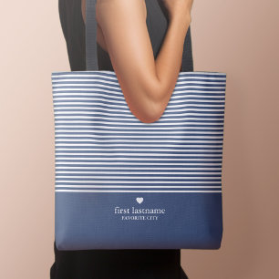 Modern Stripes with Upscale Heart Monogram Tote Bag