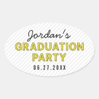 Modern Stripes Yellow Graduation Party Oval Sticker