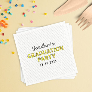 Modern Stripes Yellow Graduation Party Paper Napkins