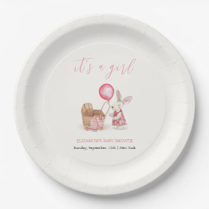 Modern Stroller Bunny Balloon Girl Baby Shower Paper Plates
