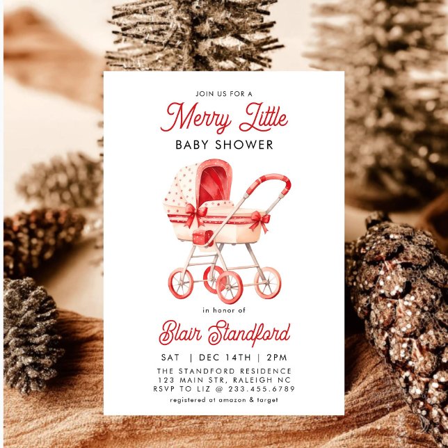 Modern Stroller Merry Little Christmas Baby Shower Invitation (Creator Uploaded)