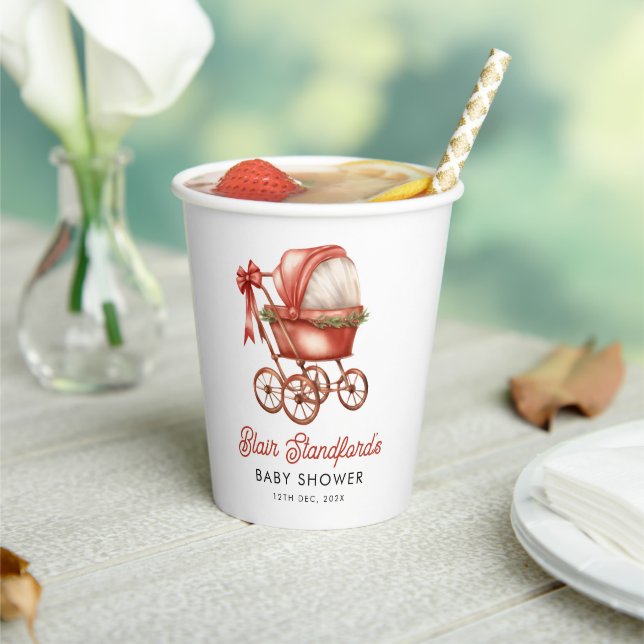 Modern Stroller Merry Little Christmas Baby Shower Paper Cups (Insitu)