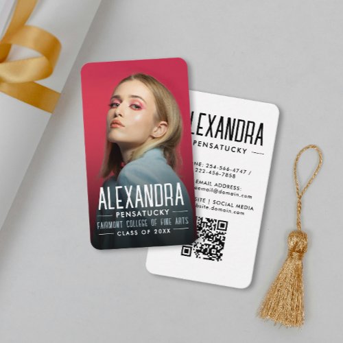 Modern Student Graduate Networking Photo QR Code Business Card