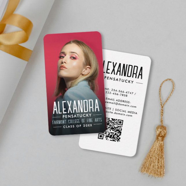 Modern Student Graduate Networking Photo QR Code Business Card (Creator Uploaded)
