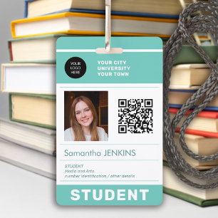 Modern student photo ID QR code school university Badge