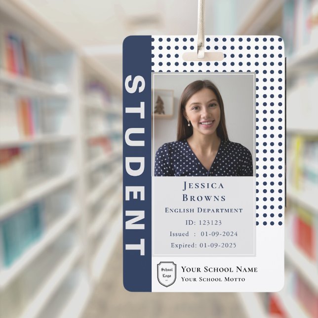 Modern Student Teacher Navy Blue Photo University Badge (Modern Student Teacher Navy Blue Photo University Badge)