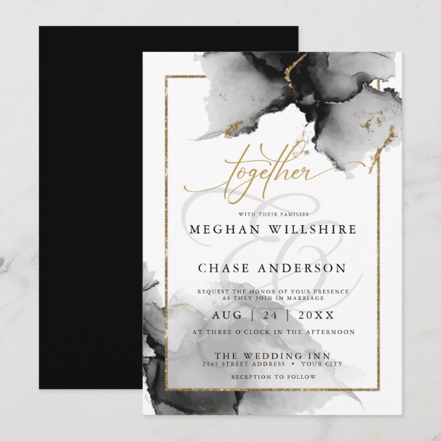 Modern Stunning Custom4 Charcoal  Watercolor Invitation (Front/Back)