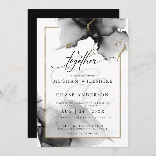 Modern Stunning Custom Charcoal  Watercolor Invitation (Front/Back)