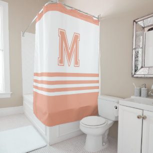  Modern styilsh Whit& Peach Initial Monogram Shower Curtain