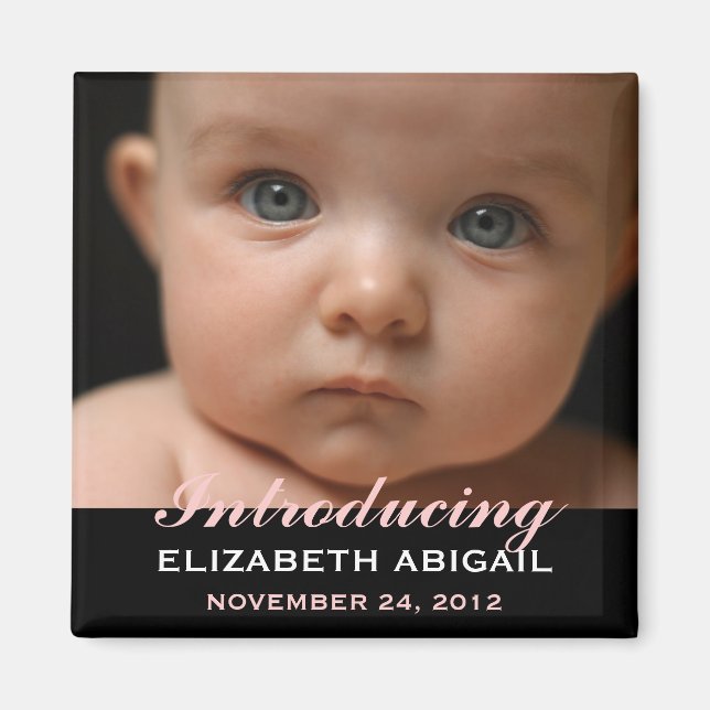 Modern Style Baby Birth Announcement Photo Magnet (Front)