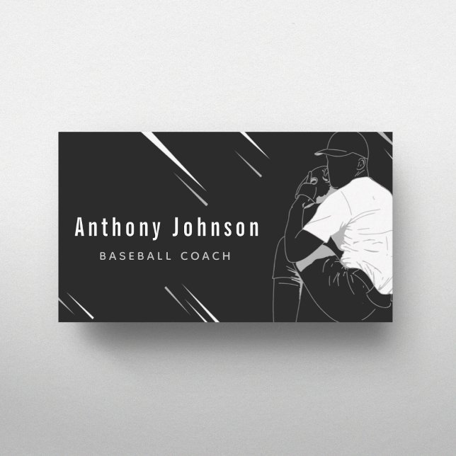 Modern Style Baseball Coach Trainer Black & White Business Card (Creator Uploaded)