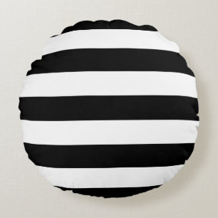 Modern Style Black And White Stripes Round Pillow