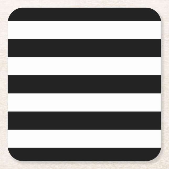 Modern Style Black And White Stripes Square Paper Coaster (Front)