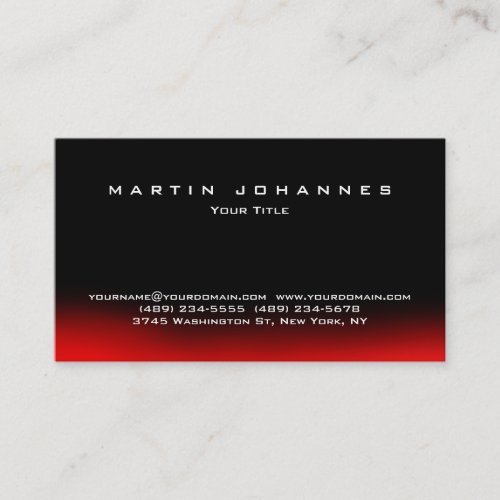 Modern Style Black Red Elegant Plain Business Card