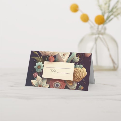 Modern Style  Floral Wedding  Place Card