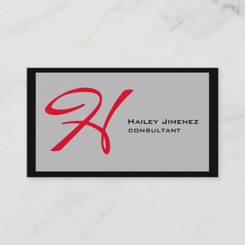 Modern Style Grey Black Red Monogram Professional Business Card